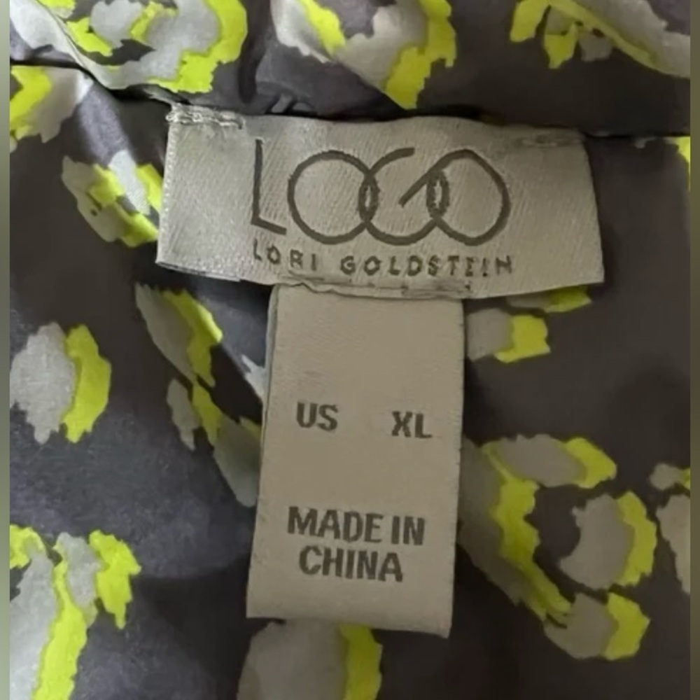 LOGO XL Lori Goldstein Reversible Puffer Jacket Women's Grey Neon Yellow Leopard - Picture 7 of 9